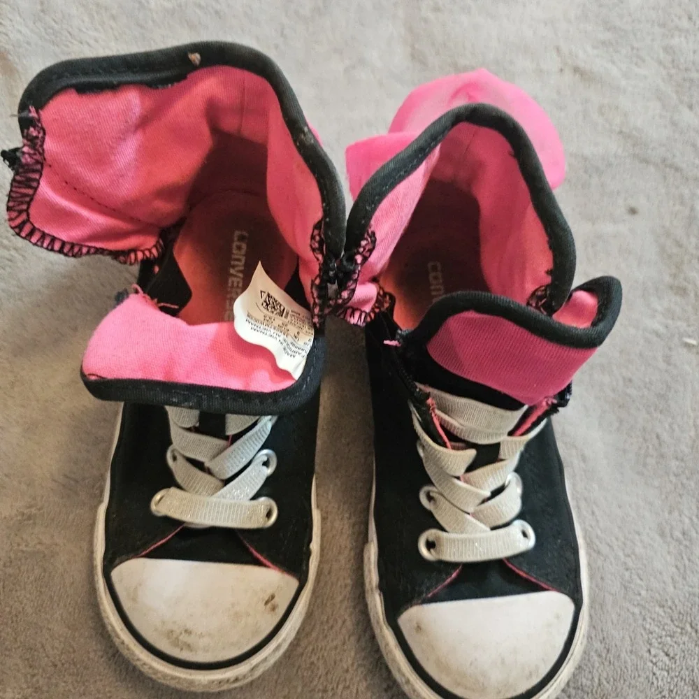 Converse All Stars Hi-Tops Pink Ribbon Ruffle Design Black Infant Size 9